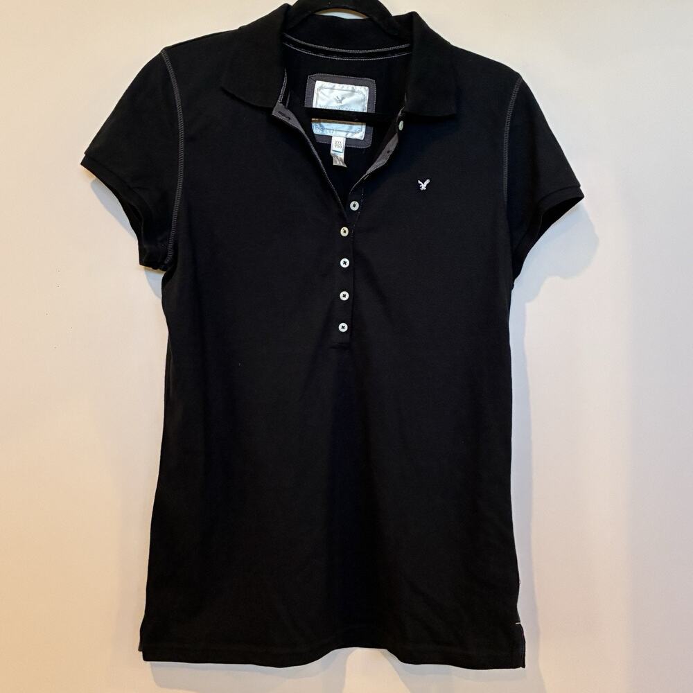 Vintage Y2K American Eagle Cap Sleeve Polo Shirt Black Size XXL